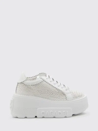Casadei Nexus Woven Leather Wedge Sneakers In White