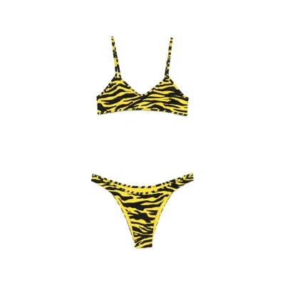 Attico Zebra Bikini Set In Black & Yellow