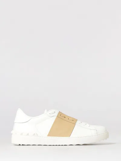Valentino Garavani Open Sneakers In Leather With Contrast Colored Stripe And Stud Detail In Nude