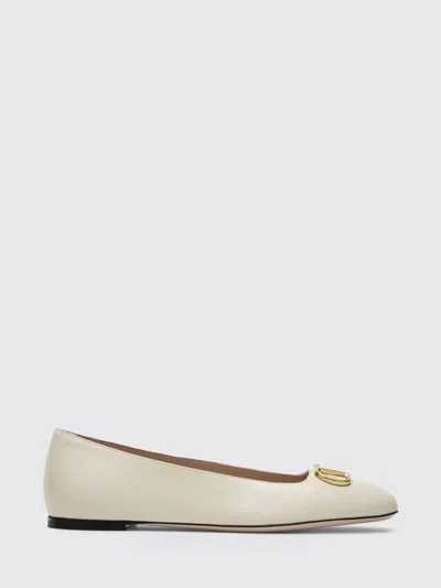Valentino Garavani Vlogo White Lamb Leather Goat Leather Classic Ballet Flats In Neutral