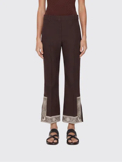Burberry Cropped Embroidered Wool Silk Flared Trousers In Brown