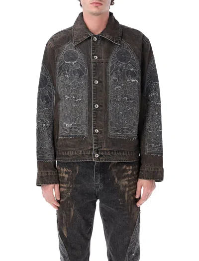 Who Decides War Vintage Stained Glass Denim Mechanic Trucker Jacket In Multi