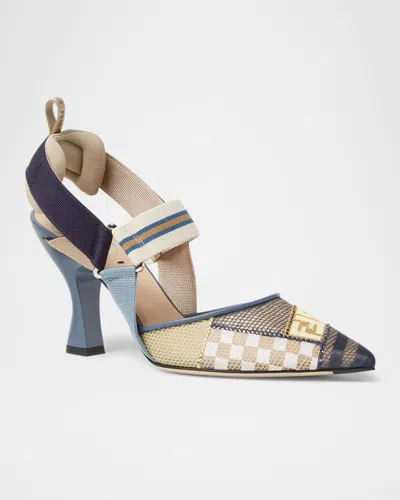 Fendi Colibri Patchwork Mesh Slingback Pumps In Multi