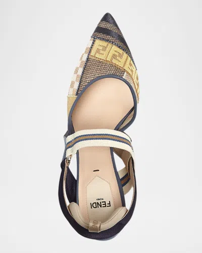 Fendi Colibri Patchwork Mesh Slingback Pumps In Multi