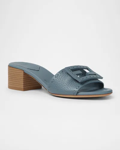 Fendi 45mm Ff Baguette Vitello Leather Slide Sandals In Blue