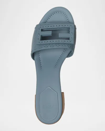 Fendi 45mm Ff Baguette Vitello Leather Slide Sandals In Blue