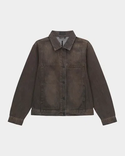 Rta Valentiano Logo-embroidered Denim Jacket In Brown