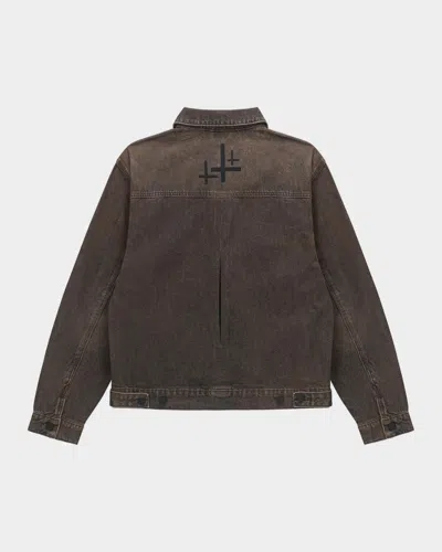 Rta Valentiano Logo-embroidered Denim Jacket In Brown