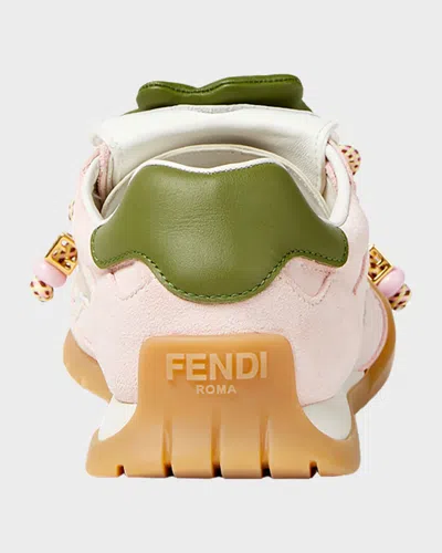 Fendi Wave Pulse Suede Sneakers With Satin Inserts In Gold
