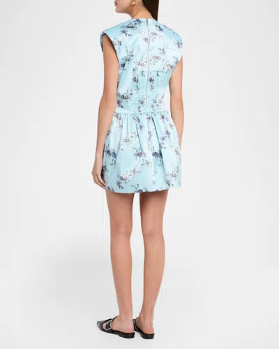 Ganni Printed Double Satin Corset Mini Dress Iced Aqua In Multi