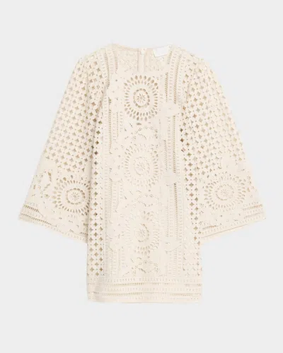 Zimmermann Indra Broderie Anglaise Cotton Mini Dress In Neutral