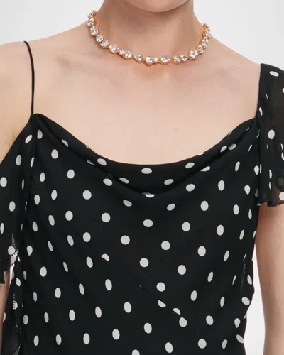 Self-portrait Long Dress Black Polka Dot With V-neck In Black Georgette For Women