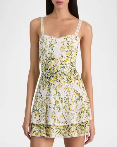Alice And Olivia Meredith Sweetheart Drop Ruffle Flare Mini Dress In Multi