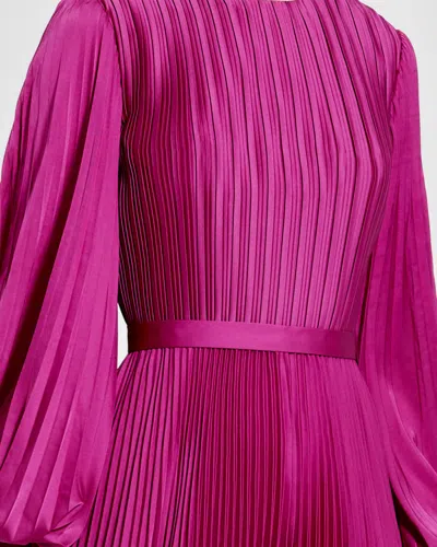 Mac Duggal Pleated Long Sleeve Handkerchief Hem Midi Cocktail Dress In Fuchsia