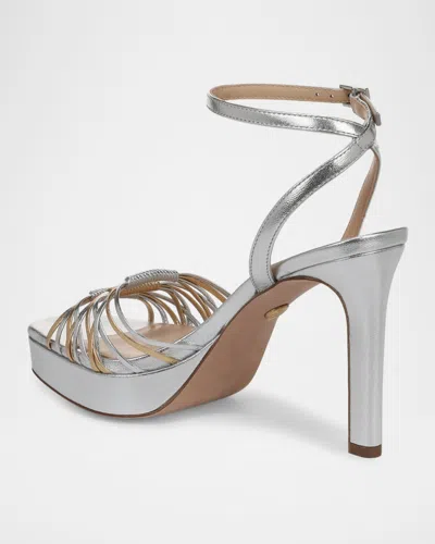 Veronica Beard Beverlee Ankle Strap Platform Sandal In Silver