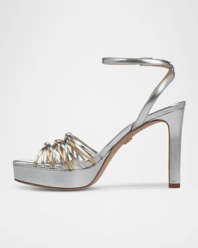 Veronica Beard Beverlee Ankle Strap Platform Sandal In Silver