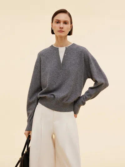 Goelia 100% Wool Faux Two-piece Women Sweater In Gray
