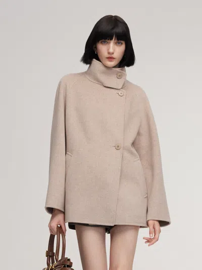 Goelia Cashmere Wool Blend Funnel Neck Women Coat In Brown