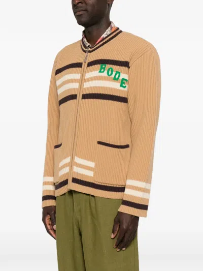 Bode Timber Stripe Cardigan In Brown