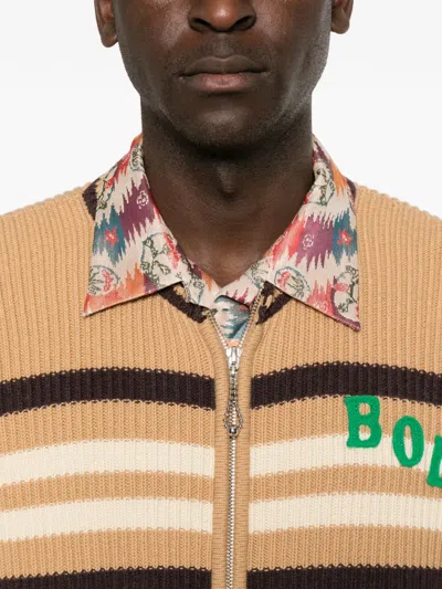 Bode Timber Stripe Cardigan In Brown