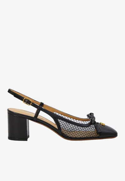 Valentino Garavani Valet Du Roi Slingback Pump In Mesh And Kidskin 60mm Woman Black 41.5 In Multi