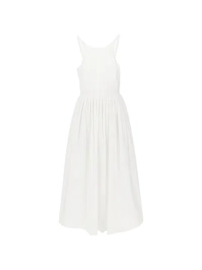 Emporio Armani Long Dress In Poplin With Smocked Motif In White