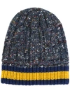 Gucci Cable Knitted Hat With Web In Blu Giallo