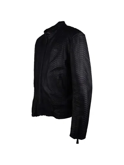 Philipp Plein Textured Python Leather Biker Jacket In Black