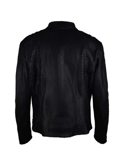 Philipp Plein Textured Python Leather Biker Jacket In Black