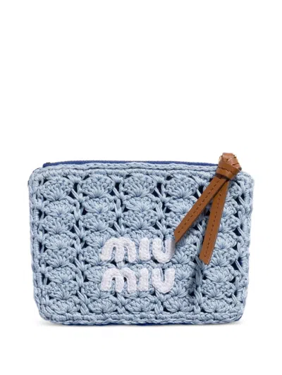 Miu Miu Crochet Cloud Wallet Leather Pull Tab In Blue