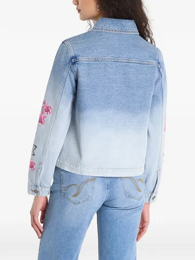Desigual Floral Embroidered Denim Trucker Jacket In Blue