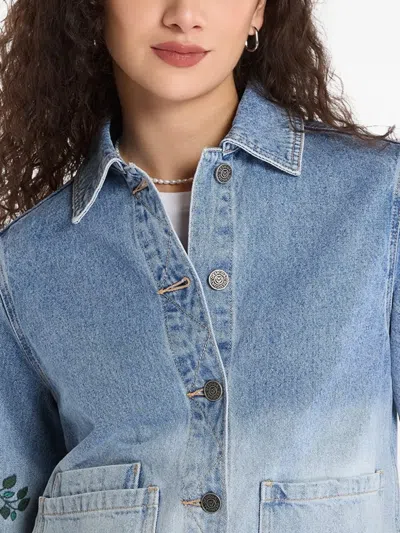 Desigual Floral Embroidered Denim Trucker Jacket In Blue