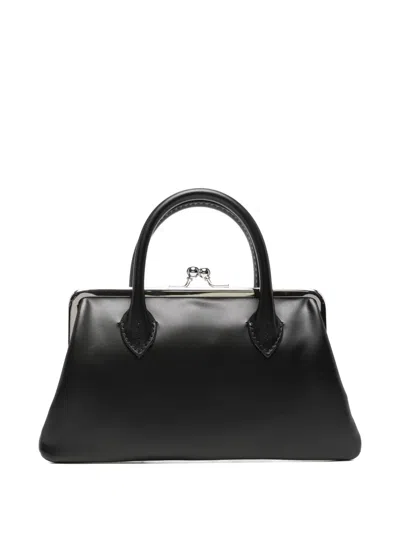 Comme Des Garçons Leather Mini Bag Structured Shape Top Handle In Black