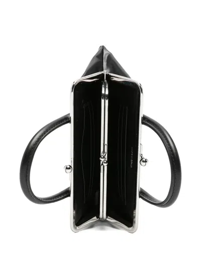 Comme Des Garçons Leather Mini Bag Structured Shape Top Handle In Black