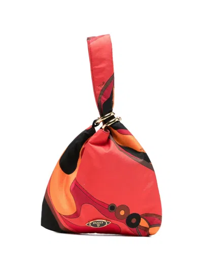Pucci Emilio Printed Silk-twill Top Handle Bag In Brown