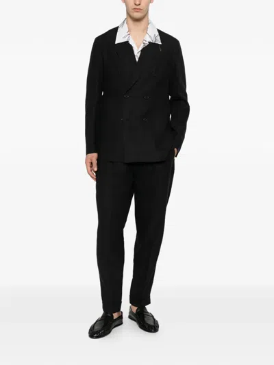 Santaniello Double-breasted Peak-lapel Suit In Black