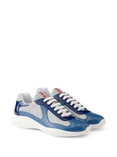 Prada Mesh Panel Low-top Sneakers In Blue