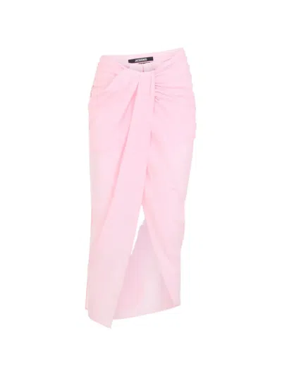 Jacquemus High Waist Draped Asymmetric Ruched Skirt In Pink