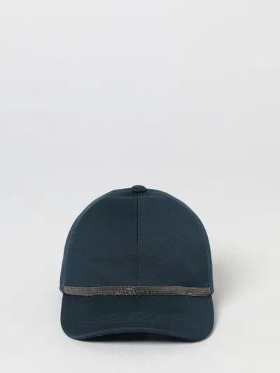 Brunello Cucinelli Blue Solid Baseball Hat In Blue
