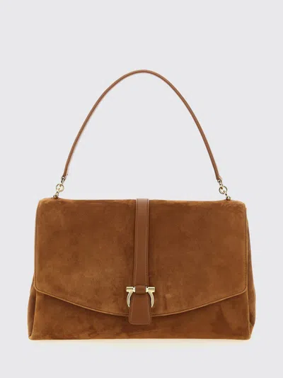 Ferragamo Suede With Gancini Hardware Shoulder Bag In Brown