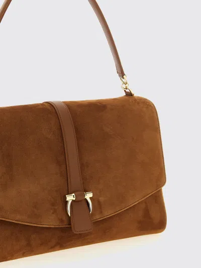Ferragamo Suede With Gancini Hardware Shoulder Bag In Brown