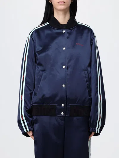 Off-white Striped Trim Bomber Jacket In Blue
