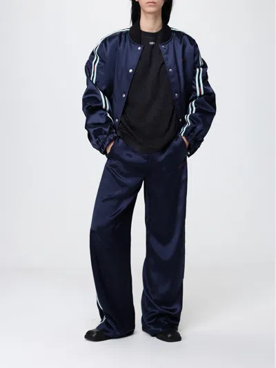 Off-white Striped Trim Bomber Jacket In Blue