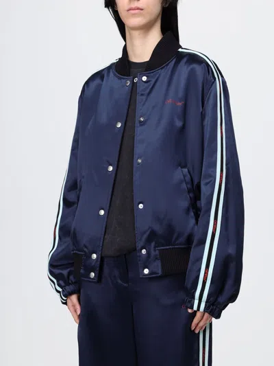 Off-white Striped Trim Bomber Jacket In Blue