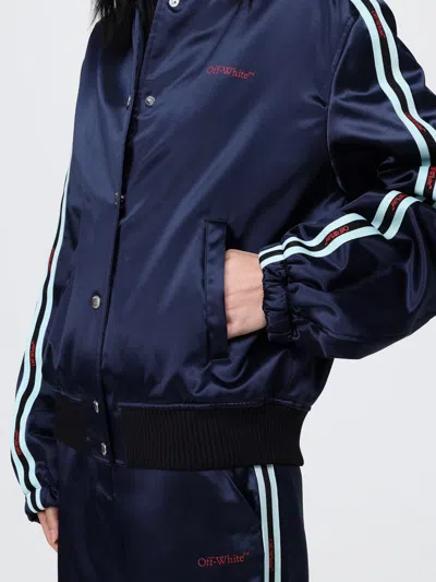 Off-white Striped Trim Bomber Jacket In Blue