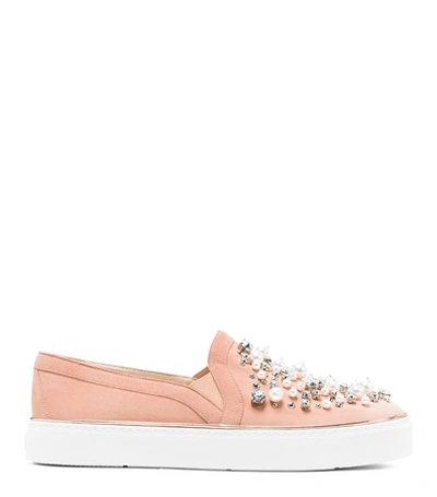 Stuart Weitzman Decor Suede Embellished Sneakers In Naked