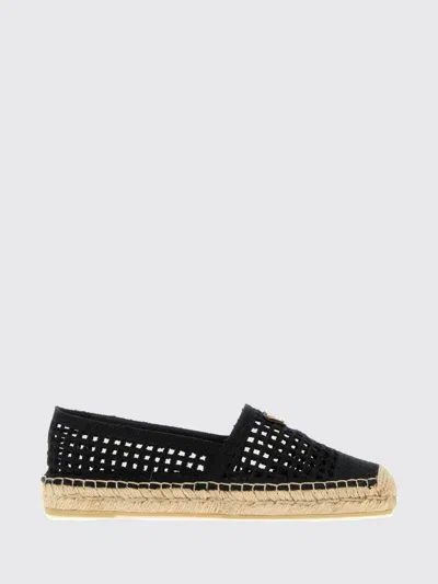 Prada Crochet Knit Espadrilles Mesh Upper Rope Sole In Black