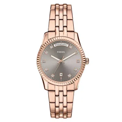 Fossil Scarlette Fluted-bezel 34mm Watch In Gold