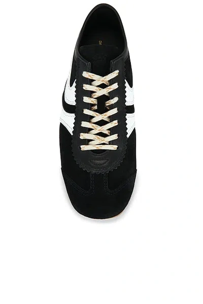 Dries Van Noten White Leather Striped Suede Sneakers In Black