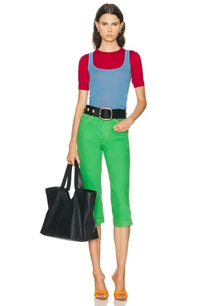 Versace Ribbed Silk-nylon Sleeveless Top With Subtle Logo In Blue